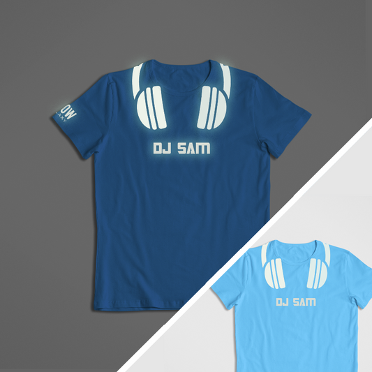 DJ t-shirt in blue glowing in the dark