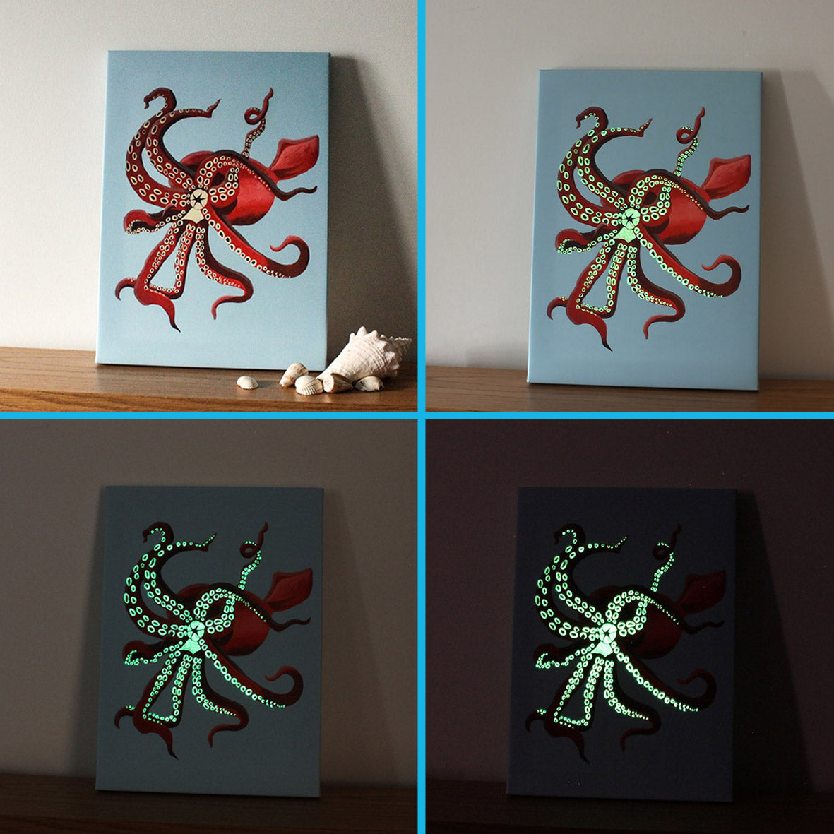 Glow in the dark squid canvas