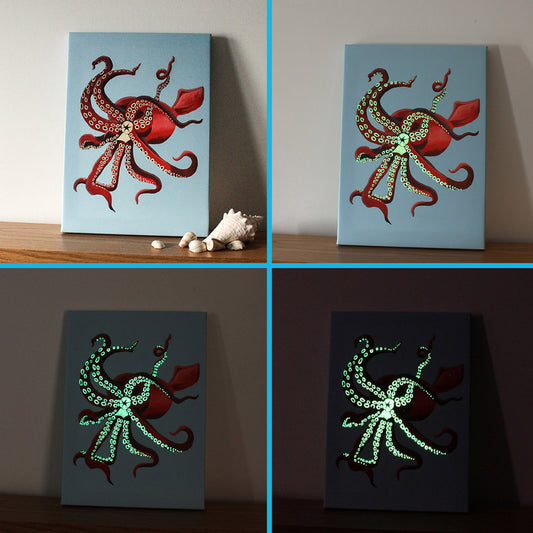 Glow in the dark squid canvas