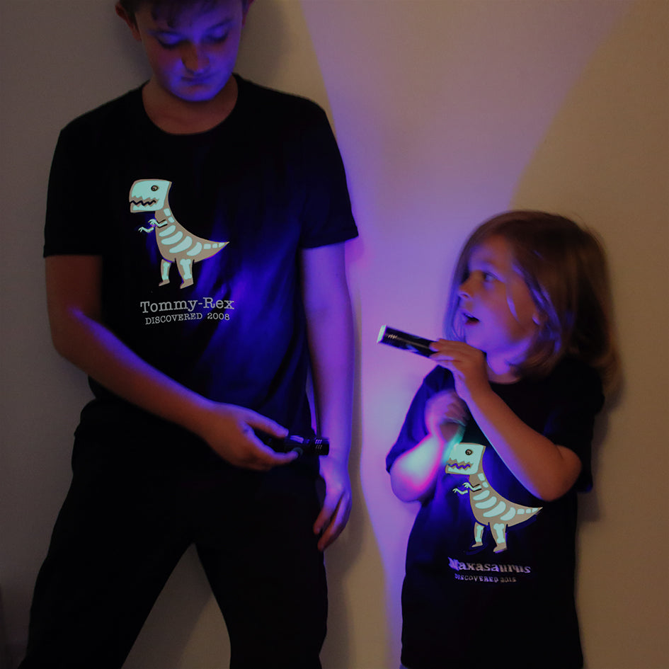 T-rex glow in the dark personalised t-shirts 