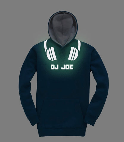 Glow in the dark blue DJ hoodie in the dark