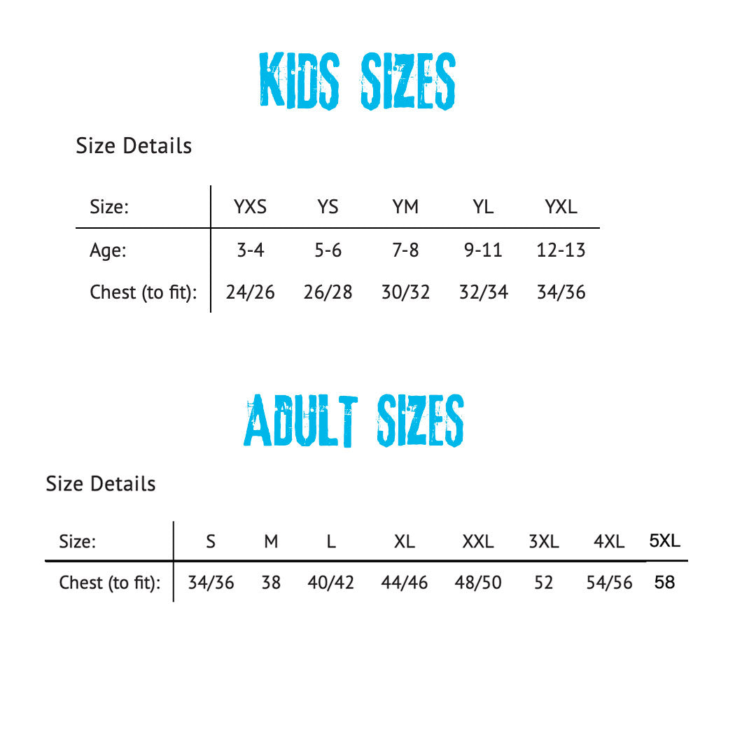 A size chart for t-shirts