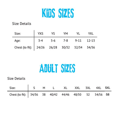 A size chart for t-shirts